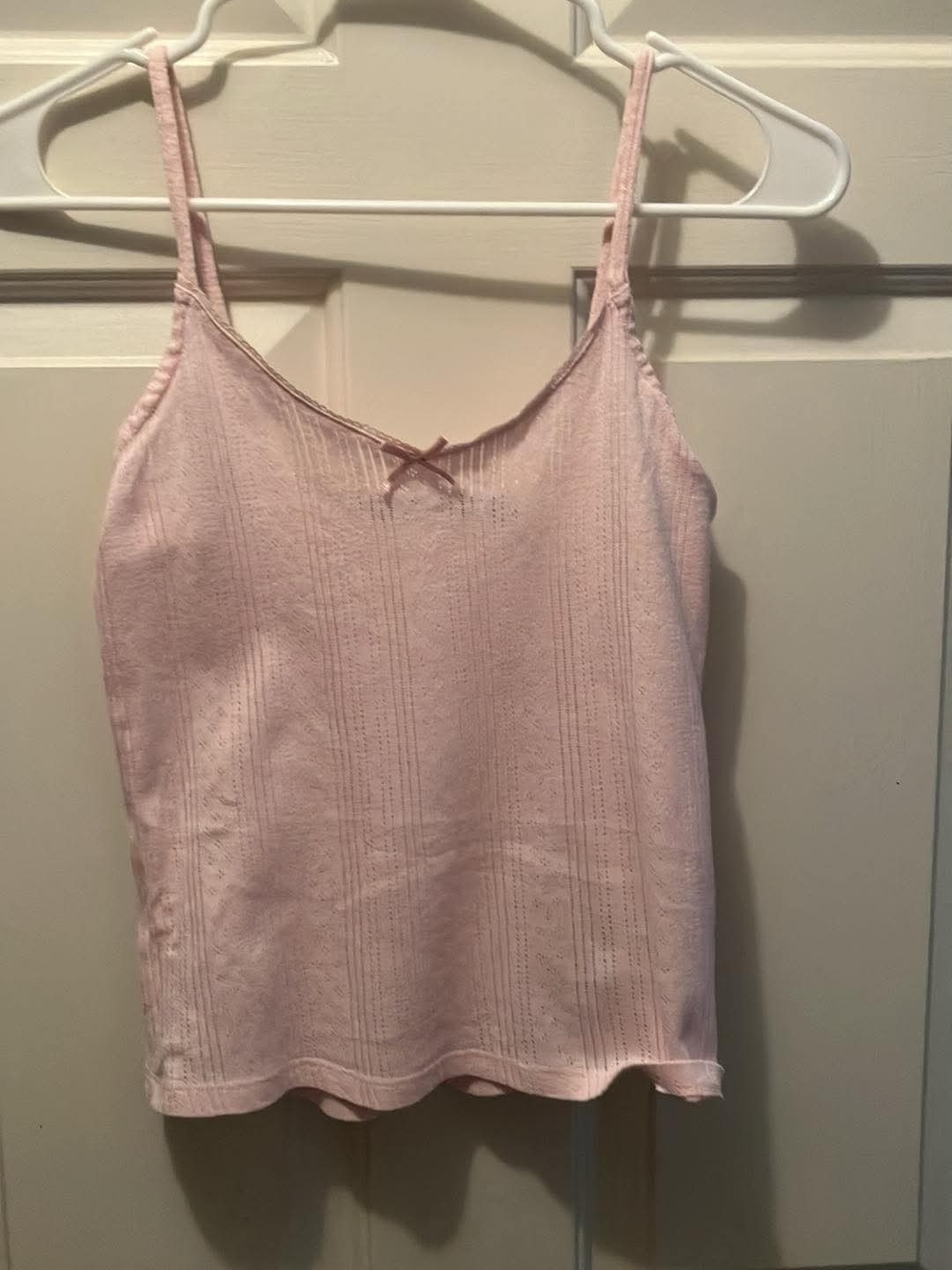 Light Pink Lace-Trim Camisole with Front Bow Knit